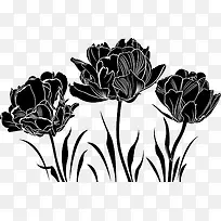 黑色手绘花卉