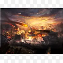 三国战场手绘古风游戏海报背景