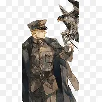 人物和鹰素描画