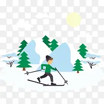 矢量冬天滑雪