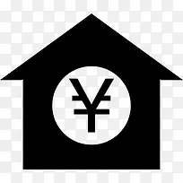 房子和日元符号图标