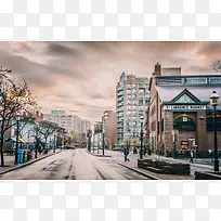 冬季下雪街道外国海报背景