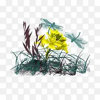 黄色卡通手绘油菜花免抠