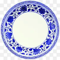 蓝色中式青花瓷瓷盘圆形