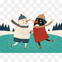 手工贴纸雪人企鹅