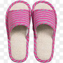 粉色条纹亚麻拖鞋