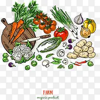装饰厨房砧板和各式蔬菜