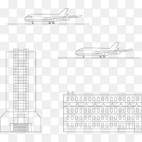 矢量手绘线条建筑机场飞机