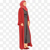 红色外套阿拉伯妇女
