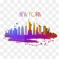 纽约水彩城市剪影