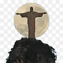 巴西里约热内卢基督巨像与月亮