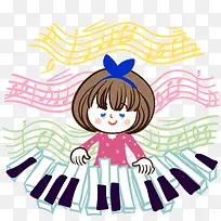 弹奏钢琴的女孩矢量素材