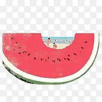 手绘西瓜里的海滩