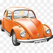 卡通手绘橙色甲壳虫汽车