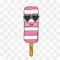 卡通夏日粉色条纹戴墨镜冰淇淋