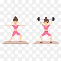 女性健身卡通图案举重体操