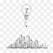 手绘装饰黑白线稿插图地球熄灯一