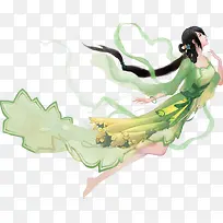 一身绿衣飞舞的美女