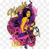 花朵美女印花