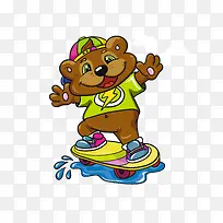 矢量彩色微笑滑板小熊
