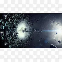 科技宇宙飞船光束海报背景