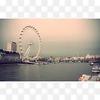 海上城市摩天轮海报背景