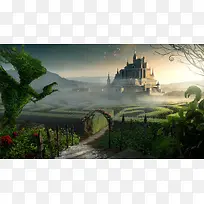 梦幻城堡庄园海报背景