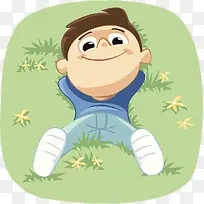 可爱卡通人物躺在草坪上的小男孩