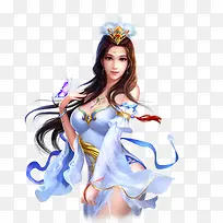蓝衣女子创意合成立绘游戏人物