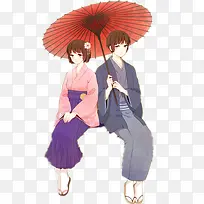 日系卡通油纸伞爱情
