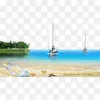 海洋沙滩帆船背景素材