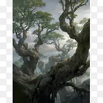 大树树林手绘场景