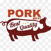 猪肉剪影卡通标签