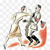 插画二战女子朝希特勒扇耳光