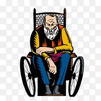 老男人坐在轮椅上的残疾