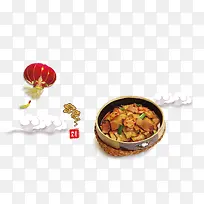 湘菜美食与大红灯笼白云