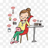 卡通听广播的女人免抠图