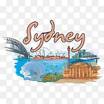 手绘澳大利亚悉尼城市