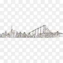 手绘布鲁克林大桥城市风景