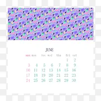 蓝白色六月日历