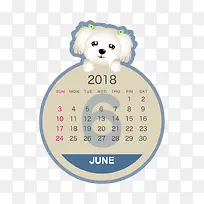 灰蓝色2018狗年六月圆形日历