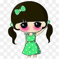 穿着绿色长裙的可爱卡通小女孩