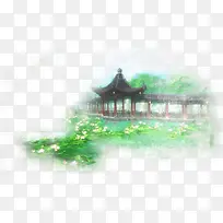 手绘插画古代屋子效果