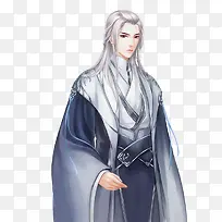 银发俊美男子古风手绘