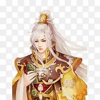 银发古风手绘男子