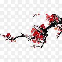 手绘中国风红梅树枝