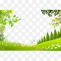 卡通绿色草丛树木植物素材背景