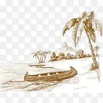 海滩剪影素材图片