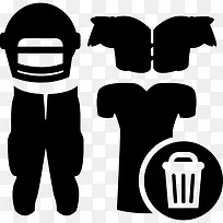橄榄球服设备洗衣篮标志图标