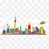 卡通可爱彩色上海城市